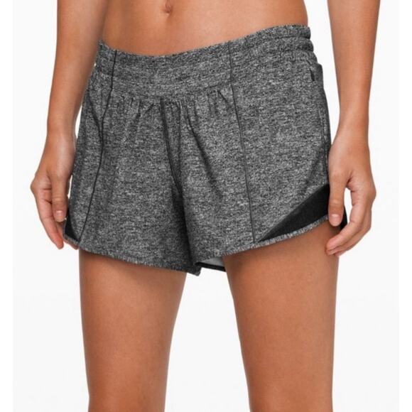 Lululemon Womens Hotty Hot High Rise Lined Heathered Gray Running Shorts 2.5"4